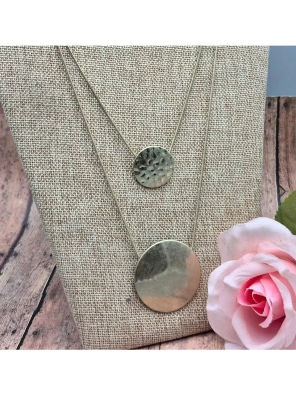Layered Gold-Tone Necklace With Textured Circular Pendants 31